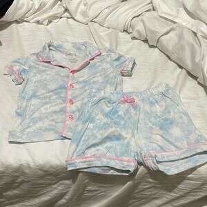 Sweet Dreams S 6/6x short sleeve button down top shorts set blue clouds euc